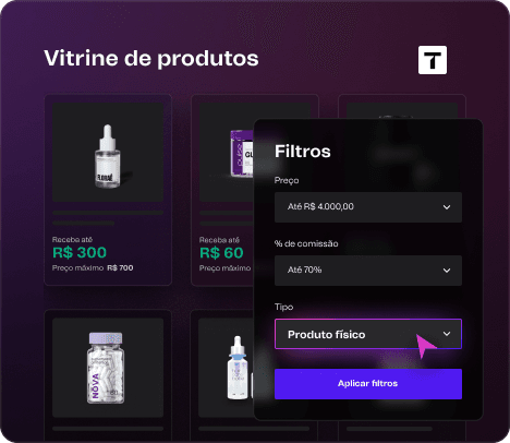 Vitrine de produtos físicos para atração ativa de afiliados